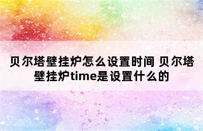 贝尔塔壁挂炉怎么设置时间 贝尔塔壁挂炉time是设置什么的